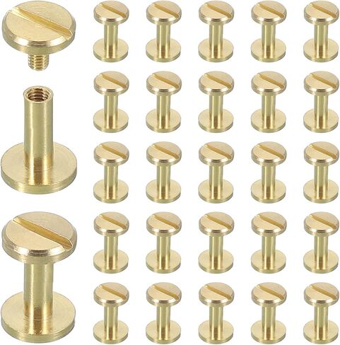 30 مجموعة من uxcell 30 مجموعة من مسامير براغي شيكاغو M4x4mm معدنية فيليبس رئيس عمود مسامير مسمار برشام موصلات لحقيبة الحزام الجلدي DIY تجليد الكتب، النحاس in Kuwait