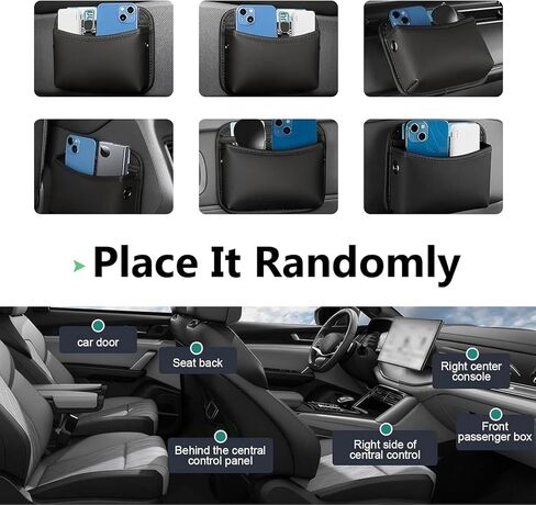 Car Organizer, Car Door Trash Can, Multi-pocket Organizer for Cards Mobile Phones Sunglasses, Portable Multi-position Installation Parts (Black) in Saudi Arabia