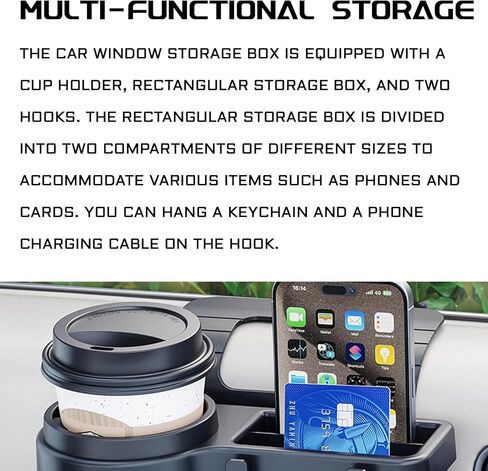 Car Door Storage Organizer with Cup Holder，Multifunctional Car Window Cup Holder Organizer Tray Side Hanging Rack，Backseat Storage Rack Box Hook for Hold Bottle Cell Phone Coin Key Charging Port in Saudi Arabia