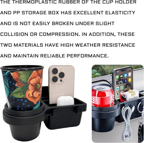 Car Door Storage Organizer with Cup Holder，Multifunctional Car Window Cup Holder Organizer Tray Side Hanging Rack，Backseat Storage Rack Box Hook for Hold Bottle Cell Phone Coin Key Charging Port in Saudi Arabia