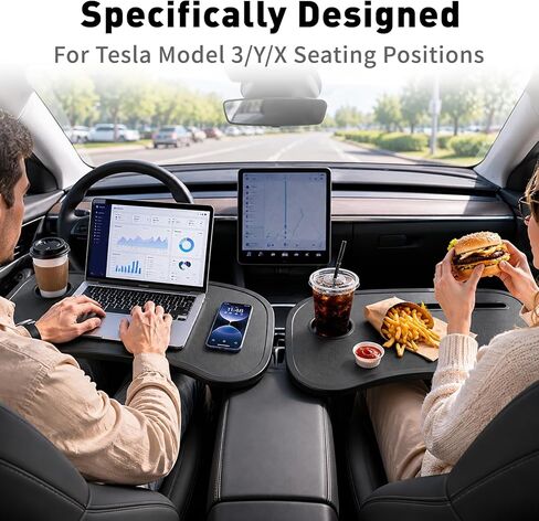 Tesla Model Y 3 S X Foldable Food Tray Desk, Portable Car Laptop Table Compatible with Model Y Juniper & Model 3 Highland, Multipurpose Car Eating Tray for Driver Passenger, Travel Work Accessories in Saudi Arabia