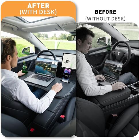 Tesla Model Y 3 S X Foldable Food Tray Desk, Portable Car Laptop Table Compatible with Model Y Juniper & Model 3 Highland, Multipurpose Car Eating Tray for Driver Passenger, Travel Work Accessories in Saudi Arabia