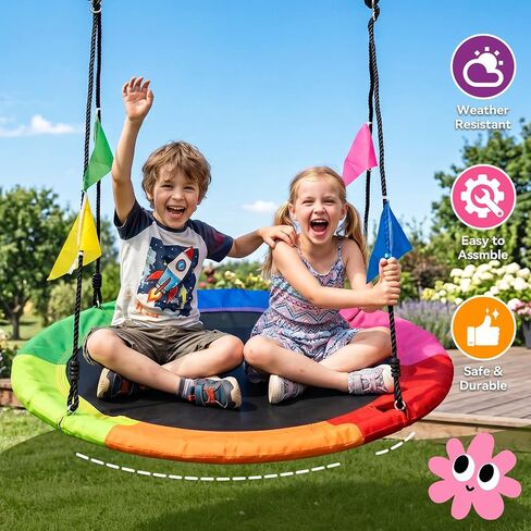 HeyZoo Tree Swing, 40 Inch Saucer Swing for Kids, 600lbs Weight Capacity, with Adjustable Hanging Straps, Heavy-Duty 900D Oxford, for Outdoor Playground, Backyard, 6-Color Mixed in Saudi Arabia