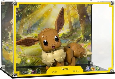 حافظة عرض متوافقة مع LEGO 72151 Eevee - واجهة عرض أكريليك شفافة مقاومة للغبار مع خلفية مطبوعة بالأشعة فوق البنفسجية لعشاق الألعاب - المجموعة غير متضمنة in Kuwait