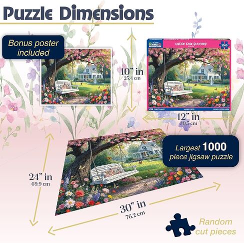 White Mountain 1000 Piece Jigsaw Puzzle Spring Garden Blossom Scene Puzzles with Large Pieces Gift for Adults and Family 24"x30" - Under Pink Blooms in Kuwait