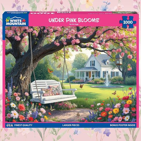 White Mountain 1000 Piece Jigsaw Puzzle Spring Garden Blossom Scene Puzzles with Large Pieces Gift for Adults and Family 24"x30" - Under Pink Blooms in Kuwait