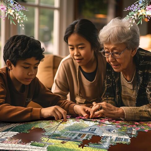 White Mountain 1000 Piece Jigsaw Puzzle Spring Garden Blossom Scene Puzzles with Large Pieces Gift for Adults and Family 24"x30" - Under Pink Blooms in Kuwait