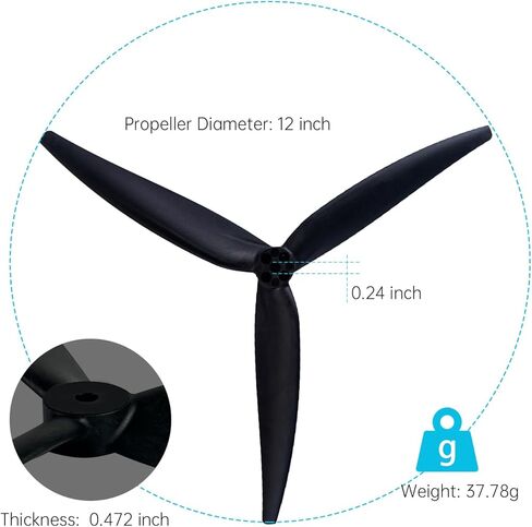 1207 12 Inch Reinforced Glass Fiber Nylon Propellers, 3 Blades, for Cinelifter FPV or Macroquad Drones, 4 pcs, 2CCW 2CW, Black in Saudi Arabia