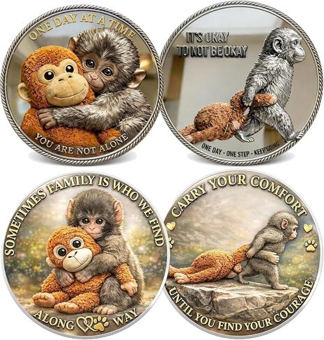 Emotional Support Coin, Punch Monkey Challenge Pocket Coin, Double‑Sided Collectible Token, Inspirational Mental Health Motivational Encouragement Anxiety Depression Recovery Gift（A 1PCS） in Kuwait