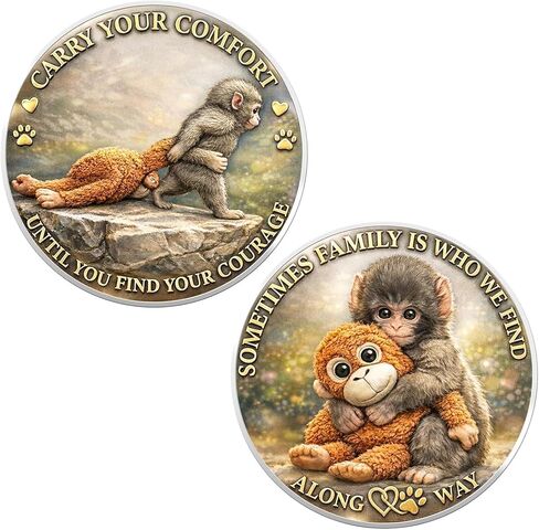 Emotional Support Coin, Punch Monkey Challenge Pocket Coin, Double‑Sided Collectible Token, Inspirational Mental Health Motivational Encouragement Anxiety Depression Recovery Gift（A 1PCS） in Kuwait