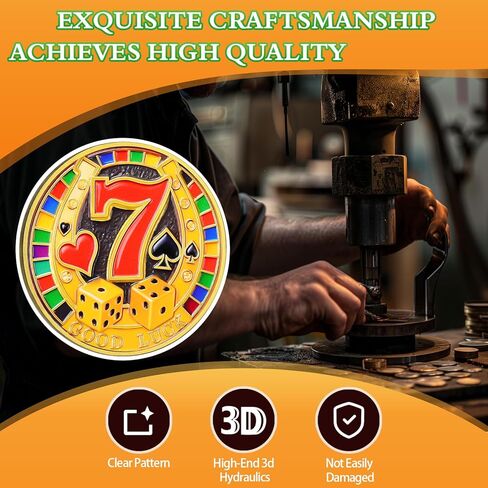 Original Double Sided Lucky Coin - Good Luck Charm Coin with Horseshoe, Four Leaf Clover, Ladybug and Lucky Number 7 Design - Poker Card Guard Gift for Good Luck, Prosperity and Success in Saudi Arabia