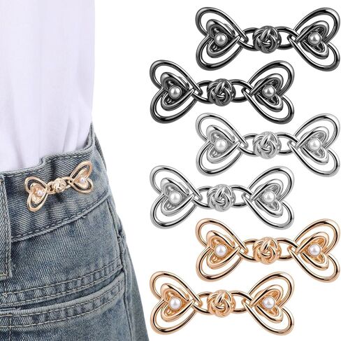 6Pcs Pant Waist Tightener, Heart Shaped Jean Buttons for Loose Jeans No Sew and No Tools Button Pins Adjustable & Detachable Waist Cincher Clip for Loose Women Jeans Clothing Dresses Skirts in Kuwait