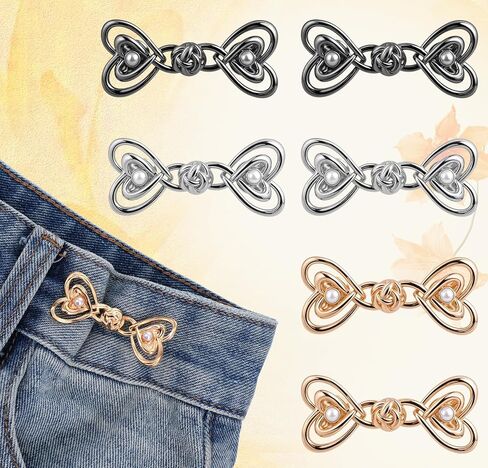 6Pcs Pant Waist Tightener, Heart Shaped Jean Buttons for Loose Jeans No Sew and No Tools Button Pins Adjustable & Detachable Waist Cincher Clip for Loose Women Jeans Clothing Dresses Skirts in Kuwait