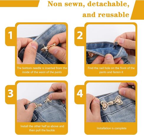 6Pcs Pant Waist Tightener, Heart Shaped Jean Buttons for Loose Jeans No Sew and No Tools Button Pins Adjustable & Detachable Waist Cincher Clip for Loose Women Jeans Clothing Dresses Skirts in Kuwait