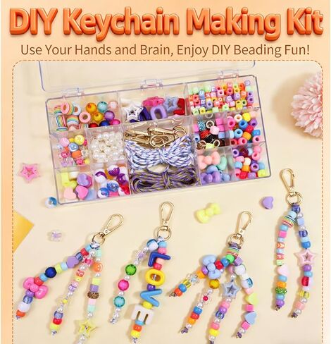 Funideer Keychain Making Kit, 400PCS DIY Bag Charm Kit for Gift, Party, or Family Activity, Keychain Jewelry Making Kit with Beads, Handmade Accessories (Love) in Kuwait