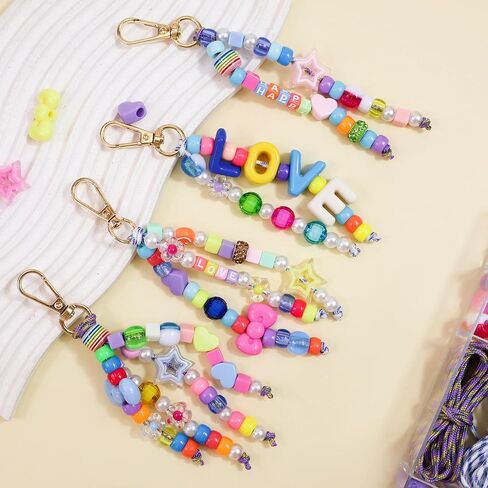 Funideer Keychain Making Kit, 400PCS DIY Bag Charm Kit for Gift, Party, or Family Activity, Keychain Jewelry Making Kit with Beads, Handmade Accessories (Love) in Kuwait