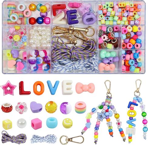 Funideer Keychain Making Kit, 400PCS DIY Bag Charm Kit for Gift, Party, or Family Activity, Keychain Jewelry Making Kit with Beads, Handmade Accessories (Love) in Kuwait
