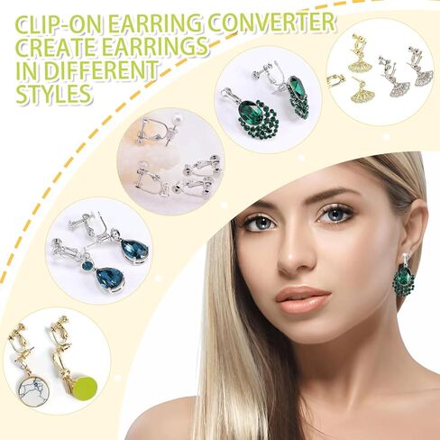 18 Pcs Adjustable Clip-on Earring Converters for Non-Pierced Ears, Convert Pierced Earrings to Clip-ons, Comfortable Jewelry Making Kit in Silver, Gold & Bright Gray, Great for DIY & Wear in Saudi Arabia