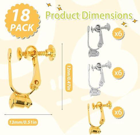 18 Pcs Adjustable Clip-on Earring Converters for Non-Pierced Ears, Convert Pierced Earrings to Clip-ons, Comfortable Jewelry Making Kit in Silver, Gold & Bright Gray, Great for DIY & Wear in Saudi Arabia