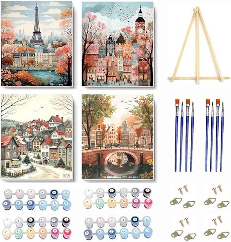 DYAIANGMU 4 Pack Book Paint by Numbers Kit for Adults Beginner,Flower Paint by Number Kits on Canvas for Adults Beginner,Digital Oil Painting Kits for Home Wall Decor 9.8X9.8 inch (with Frame) in Saudi Arabia