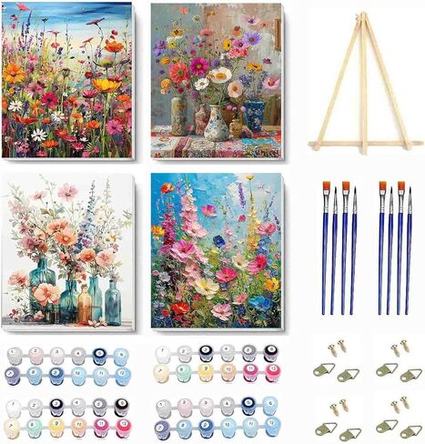 DYAIANGMU 4 Pack Book Paint by Numbers Kit for Adults Beginner,Flower Paint by Number Kits on Canvas for Adults Beginner,Digital Oil Painting Kits for Home Wall Decor 9.8X9.8 inch (with Frame) in Saudi Arabia