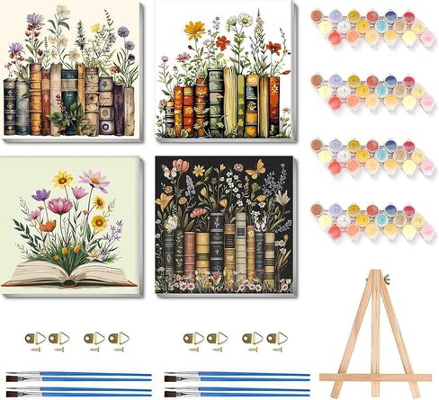 DYAIANGMU 4 Pack Book Paint by Numbers Kit for Adults Beginner,Flower Paint by Number Kits on Canvas for Adults Beginner,Digital Oil Painting Kits for Home Wall Decor 9.8X9.8 inch (with Frame) in Saudi Arabia
