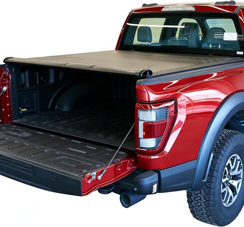 غطاء سرير شاحنة ناعم قابل للطي متوافق مع سرير 2007-2018 Chevy Silverado/GMC Sierra 1500 5.8 قدم بدون أنظمة السكك الحديدية، غطاء سرير شاحنة أسود in Kuwait