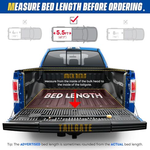 غطاء تونيو لسرير الشاحنة رباعي الطي بطول 5.5 قدم لسيارة Ford F-150 2015-2025، Fleetside 5.5 قدم 67.1 بوصة، وليس من أجل Flareside/Stepside. in Kuwait