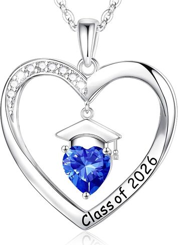 Anoup Graduation Gifts for Her - Class of 2024, Dainty Sterling Silver Heart Necklace | Graduation Cap & Heart Birthstone Pendant | Unique College High School Graduation Gifts in Saudi Arabia