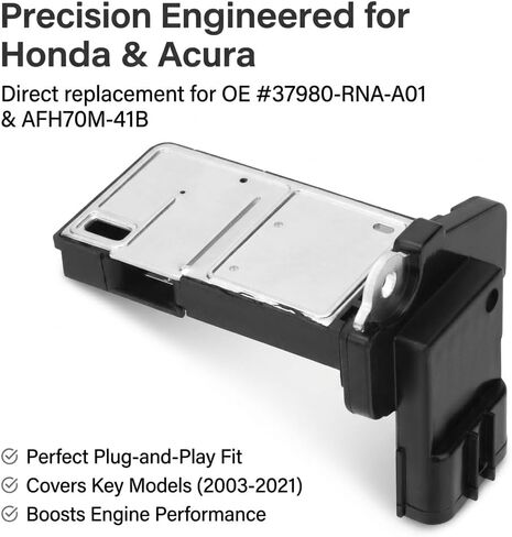37980-RNA-A01 مستشعر تدفق الهواء الشامل MAF متر 37980-RNA-A01 لسيارة Honda Accord Civic Odyssey Pilot Fit & Acura MDX RDX TL TSX ILX، يستبدل AFH70M-41B 37980-RAD-L11 37980-RC0-M01 MAF0033 AF10145 in Kuwait