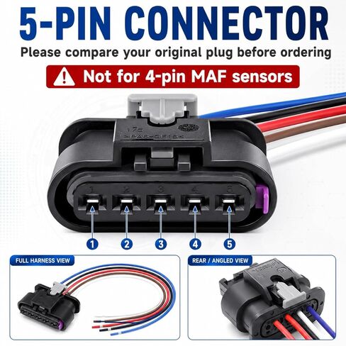 5 Pin Mass Air Flow (MAF) Sensor Connector - Wire Harness fits for Audi A3, A3 Sportback E-Tron, A4, A4 Allroad, A5, A6, A7, A8, Q3 - Replacement Pigtail Connector Wiring Harness, 4F0973705, 51909648 in Saudi Arabia