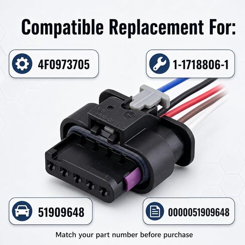 5 Pin Mass Air Flow (MAF) Sensor Connector - Wire Harness fits for Audi A3, A3 Sportback E-Tron, A4, A4 Allroad, A5, A6, A7, A8, Q3 - Replacement Pigtail Connector Wiring Harness, 4F0973705, 51909648 in Saudi Arabia