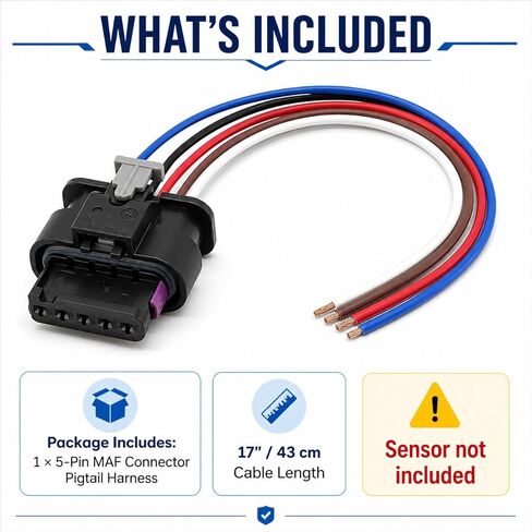 5 Pin Mass Air Flow (MAF) Sensor Connector - Wire Harness fits for Audi A3, A3 Sportback E-Tron, A4, A4 Allroad, A5, A6, A7, A8, Q3 - Replacement Pigtail Connector Wiring Harness, 4F0973705, 51909648 in Saudi Arabia