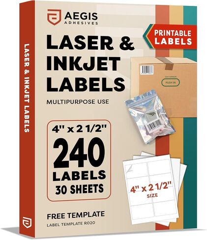 4" X 2.5" Matte White Printable Shipping Labels (500 Sheets, 4000 Stickers) Address and Mailing Labels for Laser & Inkjet Printers - Aegis Adhesives Template R020 in Kuwait