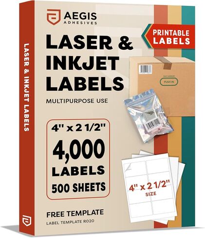 4" X 2.5" Matte White Printable Shipping Labels (500 Sheets, 4000 Stickers) Address and Mailing Labels for Laser & Inkjet Printers - Aegis Adhesives Template R020 in Kuwait