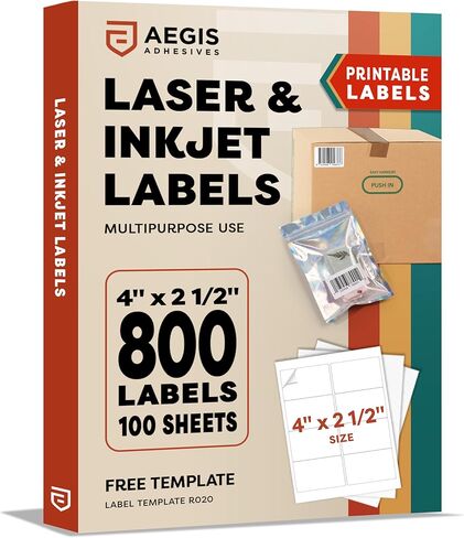 4" X 2.5" Matte White Printable Shipping Labels (500 Sheets, 4000 Stickers) Address and Mailing Labels for Laser & Inkjet Printers - Aegis Adhesives Template R020 in Kuwait