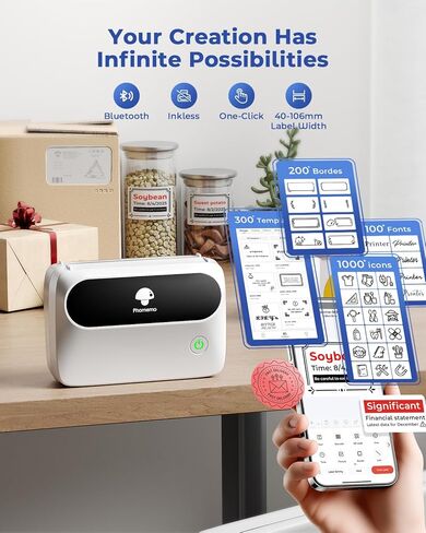 طابعة ملصقات Phomemo Bluetooth M421 - ملصقات شحن لاسلكية 4x6 للشركات الصغيرة، طابعة حرارية متوافقة مع الهاتف والكمبيوتر الشخصي، صانع ملصقات الباركود المحمول in Kuwait