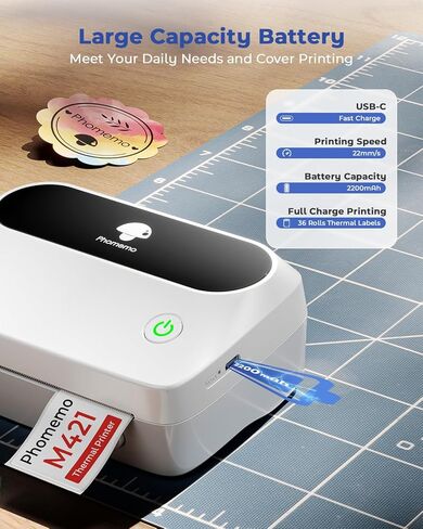 طابعة ملصقات Phomemo Bluetooth M421 - ملصقات شحن لاسلكية 4x6 للشركات الصغيرة، طابعة حرارية متوافقة مع الهاتف والكمبيوتر الشخصي، صانع ملصقات الباركود المحمول in Kuwait