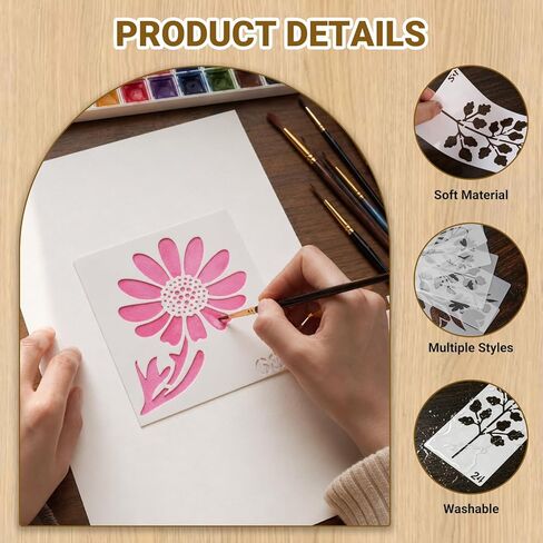 80Pcs Flower Stencils for Painting, Reusable Paint Stencil Set & Garden Stencil, Small Painting Stencils for Crafts, Wall Decor, Drawing, Scrapbooking (5.91x2.59in, 6x4.7in, 4x4in, 2x2in) in Kuwait