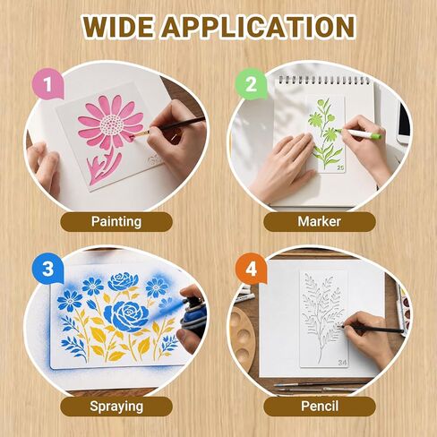80Pcs Flower Stencils for Painting, Reusable Paint Stencil Set & Garden Stencil, Small Painting Stencils for Crafts, Wall Decor, Drawing, Scrapbooking (5.91x2.59in, 6x4.7in, 4x4in, 2x2in) in Kuwait