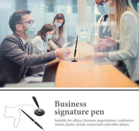 Abaodam 2pcs Black Desktop Fixed Pens with Chain, Wear-resistant Ballpoint Signing Pens for Office, Hotel, Bank Counter Use in Kuwait