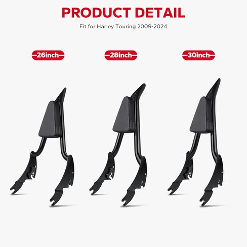 Amazicha Backrest Sissy Bar, Integrated Passenger Sissy Bar, Quick Release Detachable Backrest Fit for Harley Davidson Touring Road King Road Glide Street Glide Electra Glide 2009-2024, Black (28inch) in Kuwait