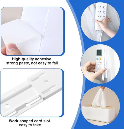 10Pcs Adhesive Power Strip Mount, No Pre-drilled Power Strip Holder Wall Mount, Socket Holder Fixer for Home Office Computer Kitchen(White) in Kuwait