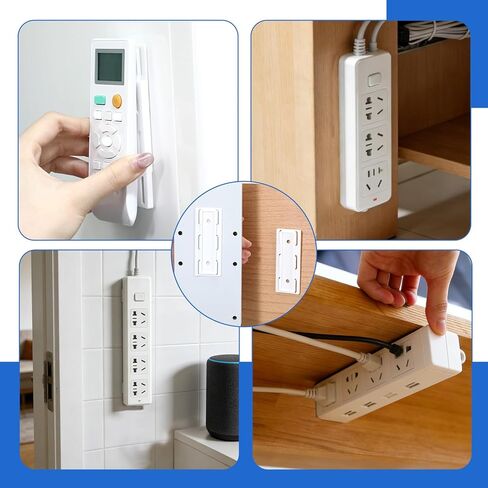 10Pcs Adhesive Power Strip Mount, No Pre-drilled Power Strip Holder Wall Mount, Socket Holder Fixer for Home Office Computer Kitchen(White) in Kuwait