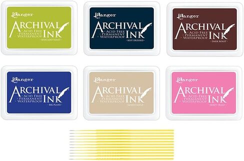إصدار فبراير 2026 من Ranger Archival Ink، 6 ألوان كاملة الحجم، خبز الأفوكادو، أفضل الملابس، خطط كبيرة، مشوي داكن، قلعة رملية وحلوى مع أعواد تفاصيل تريبيز in Kuwait