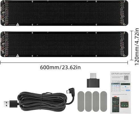MH قطعتان من ضوء عيون الشيطان مقاس 23.62 بوصة × 4.72 بوصة، لافتات عرض LED متحركة بنمط نص مخصص قابلة للبرمجة، التطبيق/جهاز التحكم عن بعد، علامة إضاءة مرنة للتمرير وعيون LED لشاحنة الزجاج الأمامي للسيارة in Kuwait
