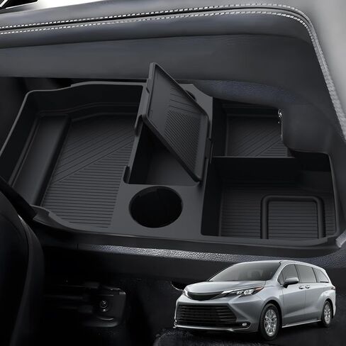 Falafa Center Console Organizer Compatible with 2025 2026 Toyota Sienna with Cup Holder, Soft Silicone Lower Center Console Tray Storage Box for 2021-2026 Toyota Sienna in Saudi Arabia