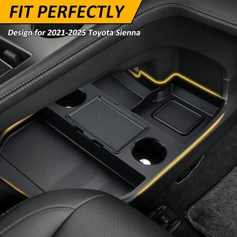 Falafa Center Console Organizer Compatible with 2025 2026 Toyota Sienna with Cup Holder, Soft Silicone Lower Center Console Tray Storage Box for 2021-2026 Toyota Sienna in Saudi Arabia