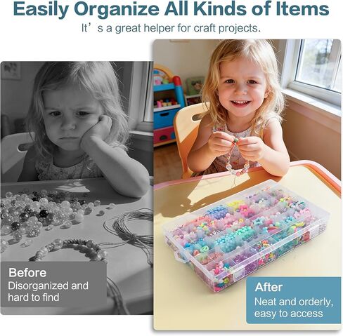 DILIBRA 5 Pack 36 Grids Large Plastic Organizer Box with Adjustable Dividers, Clear Craft Organizers Bead Organizers with Label Stickers, Compartment Container for Beads Crafts Jewelry Fishing Tackles in Saudi Arabia