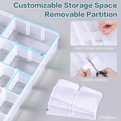 DILIBRA 5 Pack 36 Grids Large Plastic Organizer Box with Adjustable Dividers, Clear Craft Organizers Bead Organizers with Label Stickers, Compartment Container for Beads Crafts Jewelry Fishing Tackles in Saudi Arabia